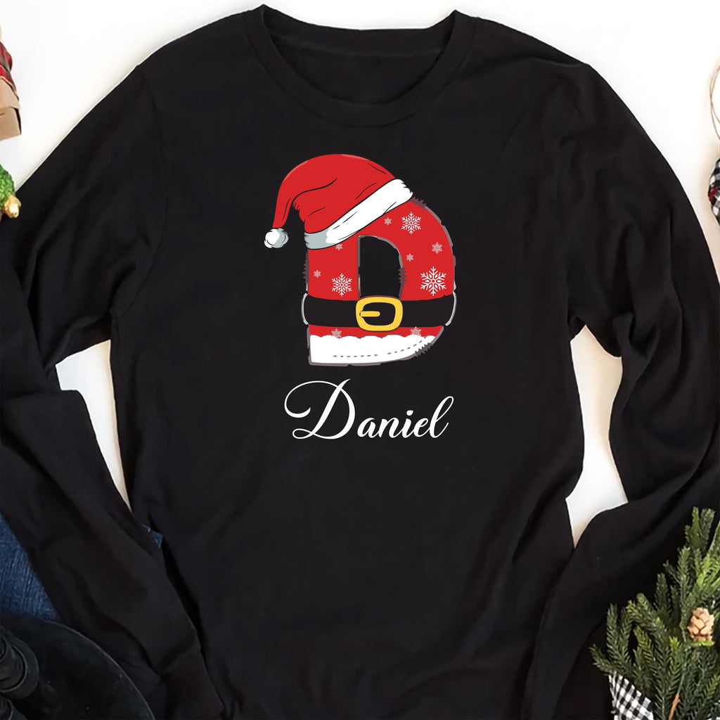 Custom Family Christmas Long Sleeve Shirt with Name, Xmas Family Matching Initial Shirt, Personalized Christmas Couple Tee