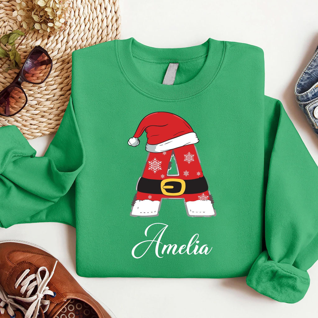 Custom Family Christmas Sweatshirt with Name, Xmas Family Matching Initial Shirt, Personalized Christmas Couple Sweatshirt