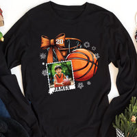Coquette Bow Basketball Custom Name and Photo Shirt, Basketball Mom Shirt, Personalized Sports Dad Tee