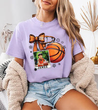 Coquette Bow Basketball Custom Name and Photo Shirt, Basketball Mom Shirt, Personalized Sports Dad Tee