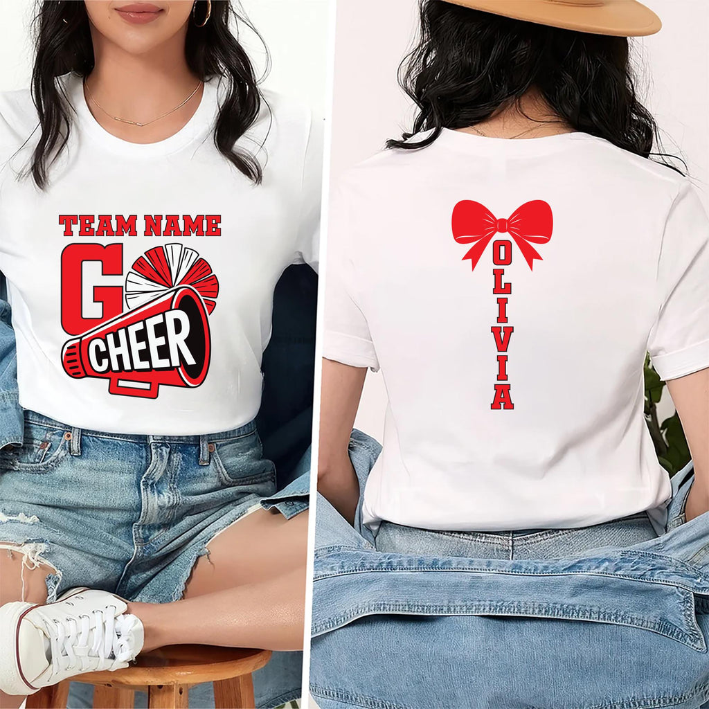 Custom Cheer Team Name Shirt, Custom Cheerleader Shirt, Cheer Mom with Name Tee, Front Back