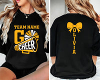 Custom Cheer Team Name Shirt, Custom Cheerleader Shirt, Cheer Mom with Name Tee, Front Back