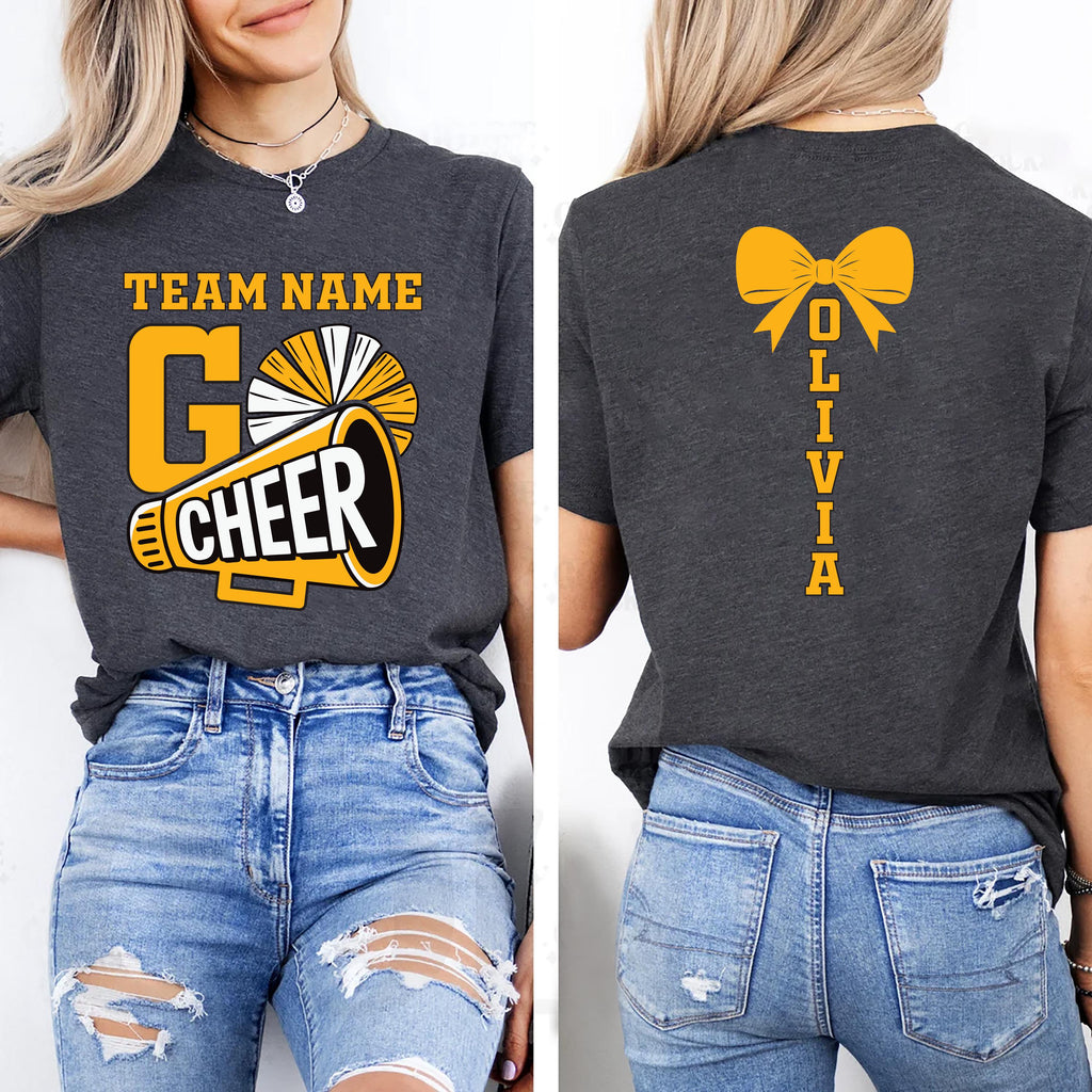 Custom Cheer Team Name Shirt, Custom Cheerleader Shirt, Cheer Mom with Name Tee, Front Back