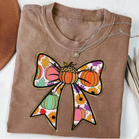 Floral Fall Pumpkin Coquette Shirt, Preppy Pumpkin Bow Shirt, Pink Pumpkin Tee