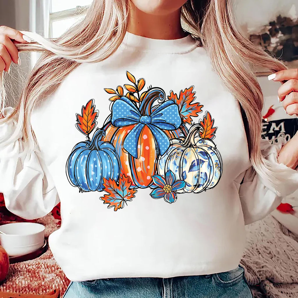 Floral Fall Pumpkin Shirt, Boho Autumn Flowers Shirt, Preppy Pumpkin Coquette Tee