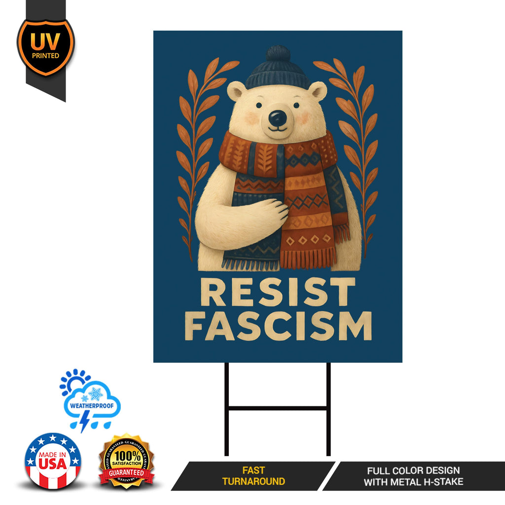Resist Fascism Christmas Protest Yard Sign - Anti-Trump, No Kings In America, Protect Democracy, Anti Fascist Yard Sign with Metal H-Stake
