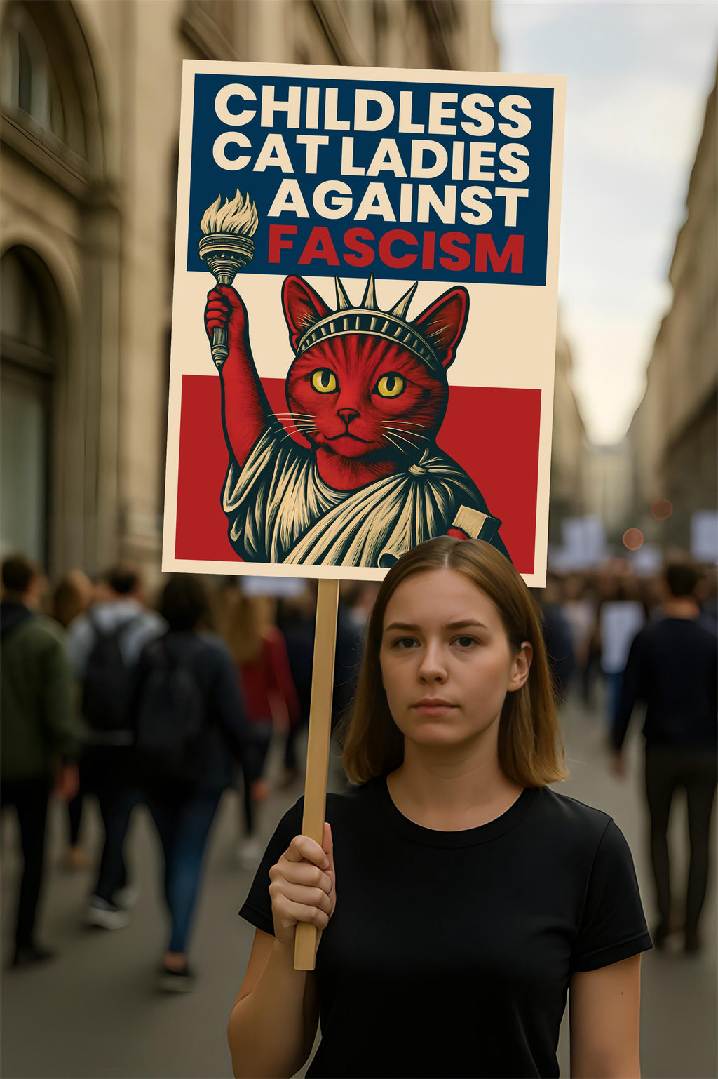 Childless Cat Ladies Against Fascism Protest Sign, Anti-Trump No Kings, Protect Democracy Political Activist Poster, Anti Fascist Rally Sign
