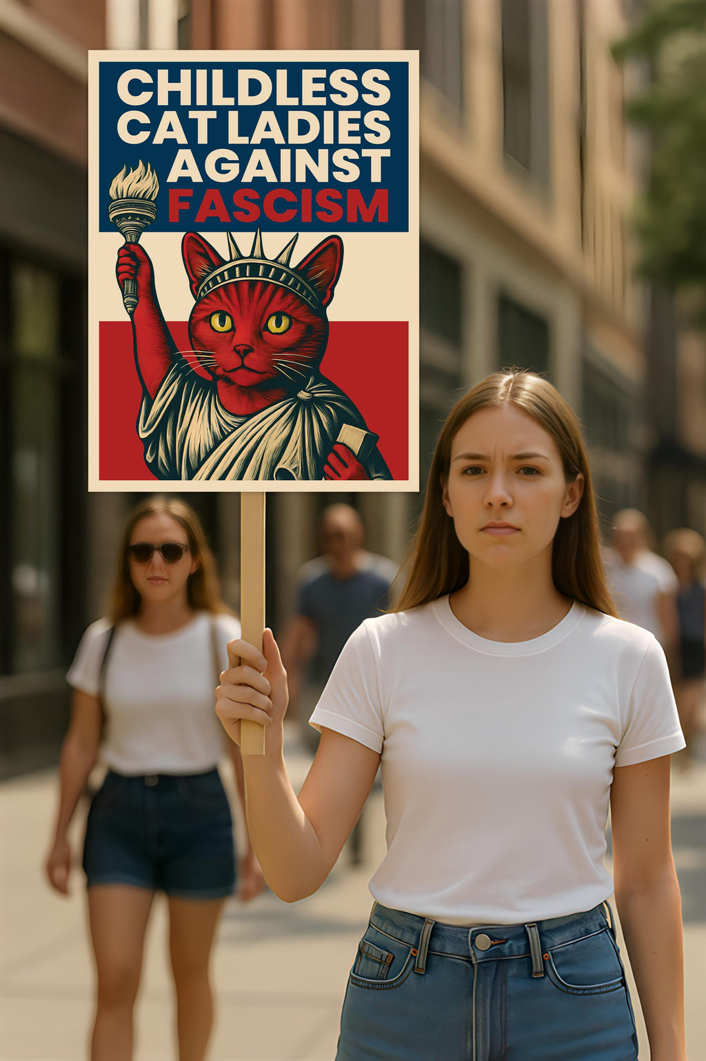 Childless Cat Ladies Against Fascism Protest Sign, Anti-Trump No Kings, Protect Democracy Political Activist Poster, Anti Fascist Rally Sign