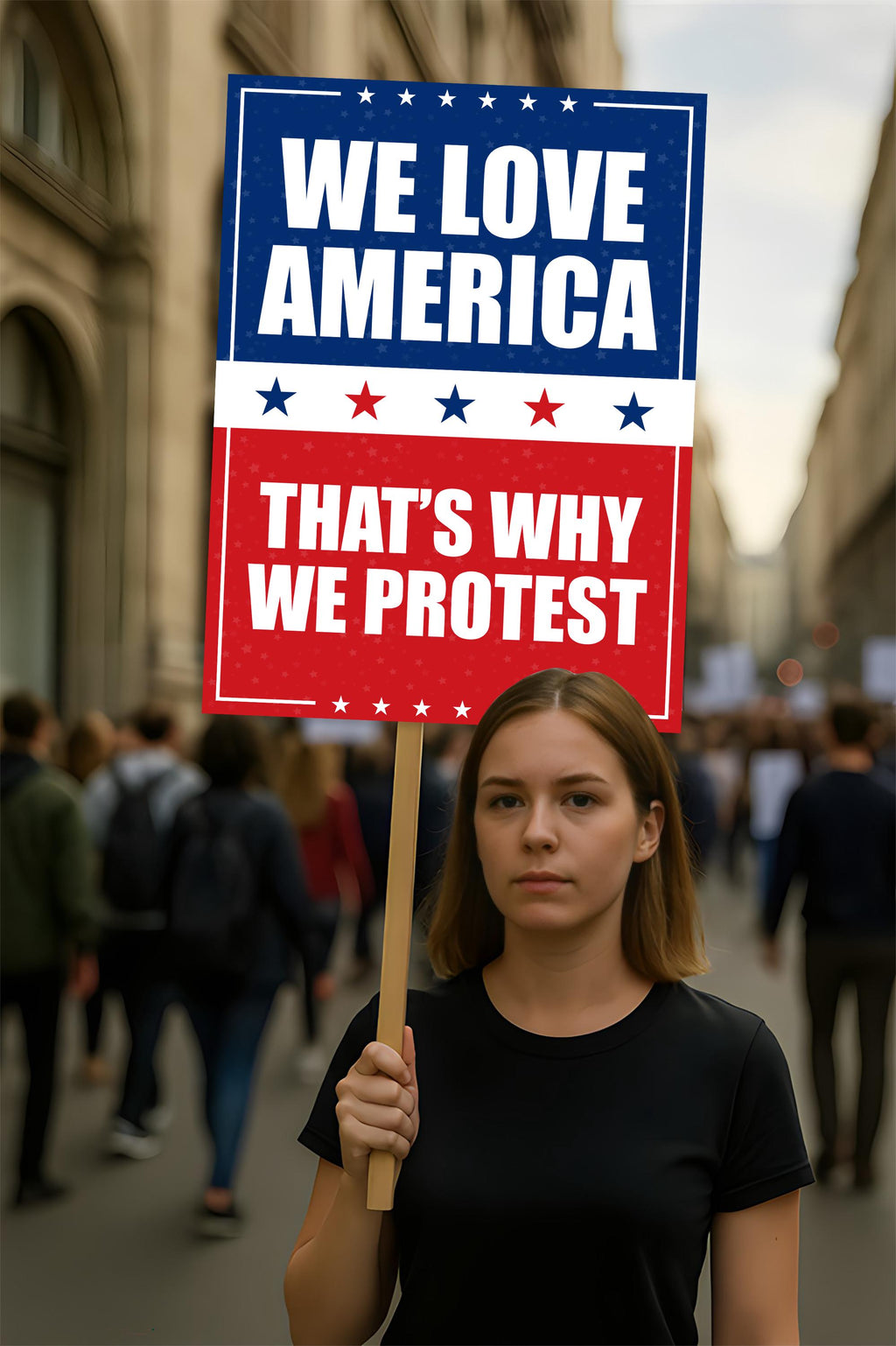 We Love America Protest Sign, Anti-Trump, No Kings In America, Protect Democracy Political Activist Poster, Anti Fascist Rally Sign
