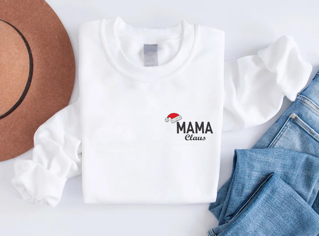 Embroidered Christmas Family Sweatshirt, Matching Xmas Hoodie, Mama Claus Shirt, Dada Claus Long Sleeve Shirt, Embroidery Santa Hat Gift