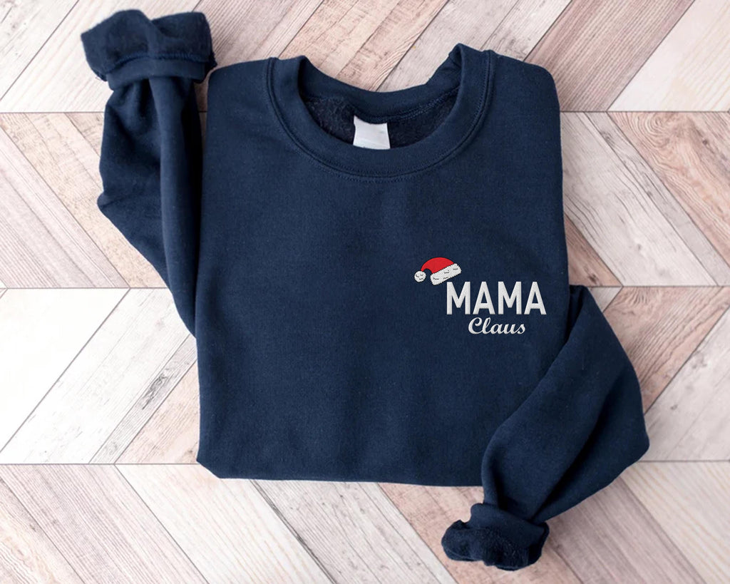 Embroidered Christmas Family Sweatshirt, Matching Xmas Hoodie, Mama Claus Shirt, Dada Claus Long Sleeve Shirt, Embroidery Santa Hat Gift