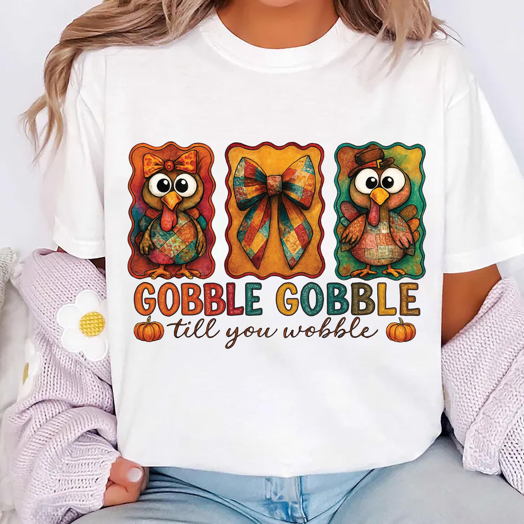 Gobble Till You Wobble Shirt, Preppy Coquette Thanksgiving Shirt, Funny Thanksgiving Turkey Tee,