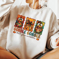 Gobble Till You Wobble Sweatshirt, Preppy Coquette Thanksgiving Shirt, Funny Thanksgiving Turkey Sweatshirt