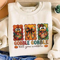 Gobble Till You Wobble Sweatshirt, Preppy Coquette Thanksgiving Shirt, Funny Thanksgiving Turkey Sweatshirt