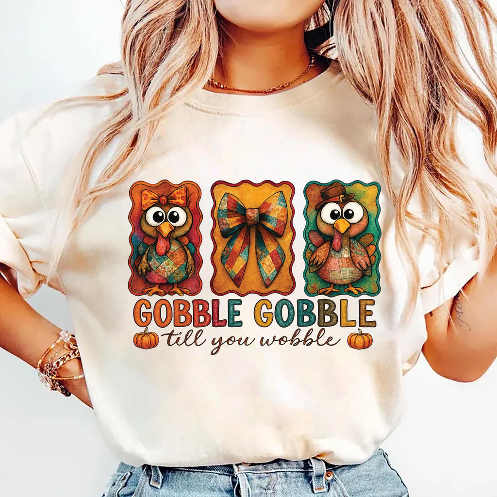 Gobble Till You Wobble Shirt, Preppy Coquette Thanksgiving Shirt, Funny Thanksgiving Turkey Tee,