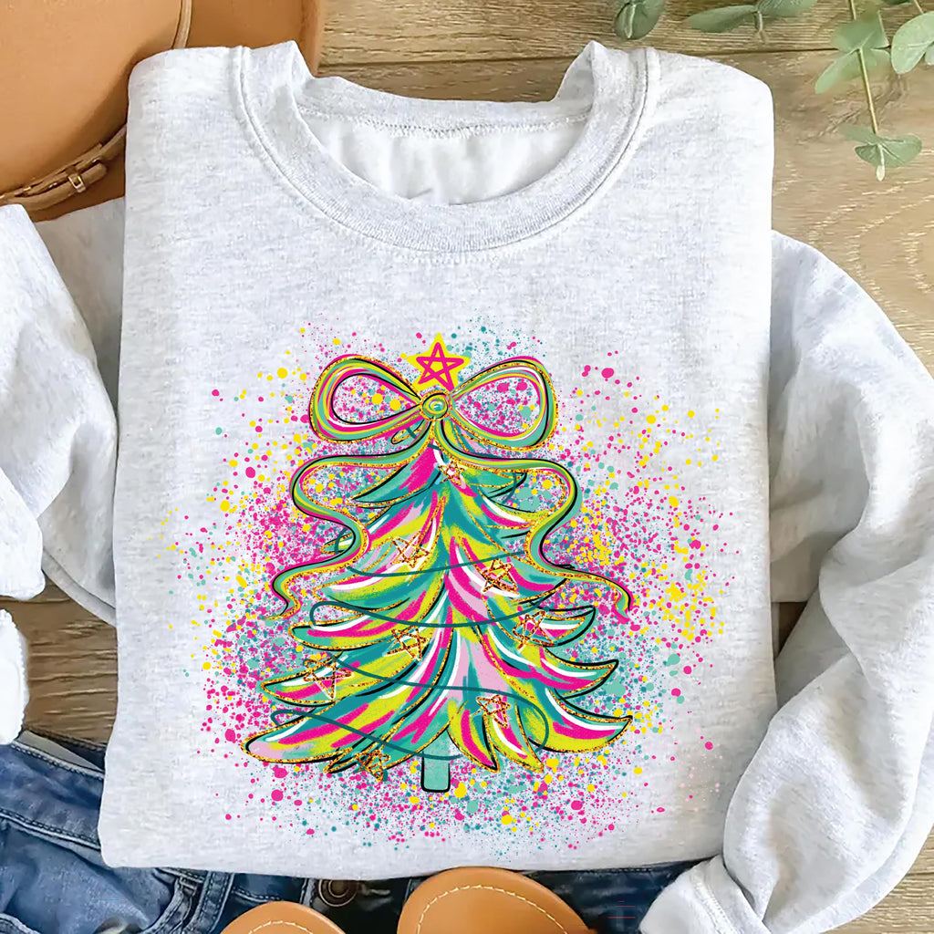 Coquette Christmas Tree Sweatshirt, Preppy Christmas Shirt, Holly Jolly Sweatshirt
