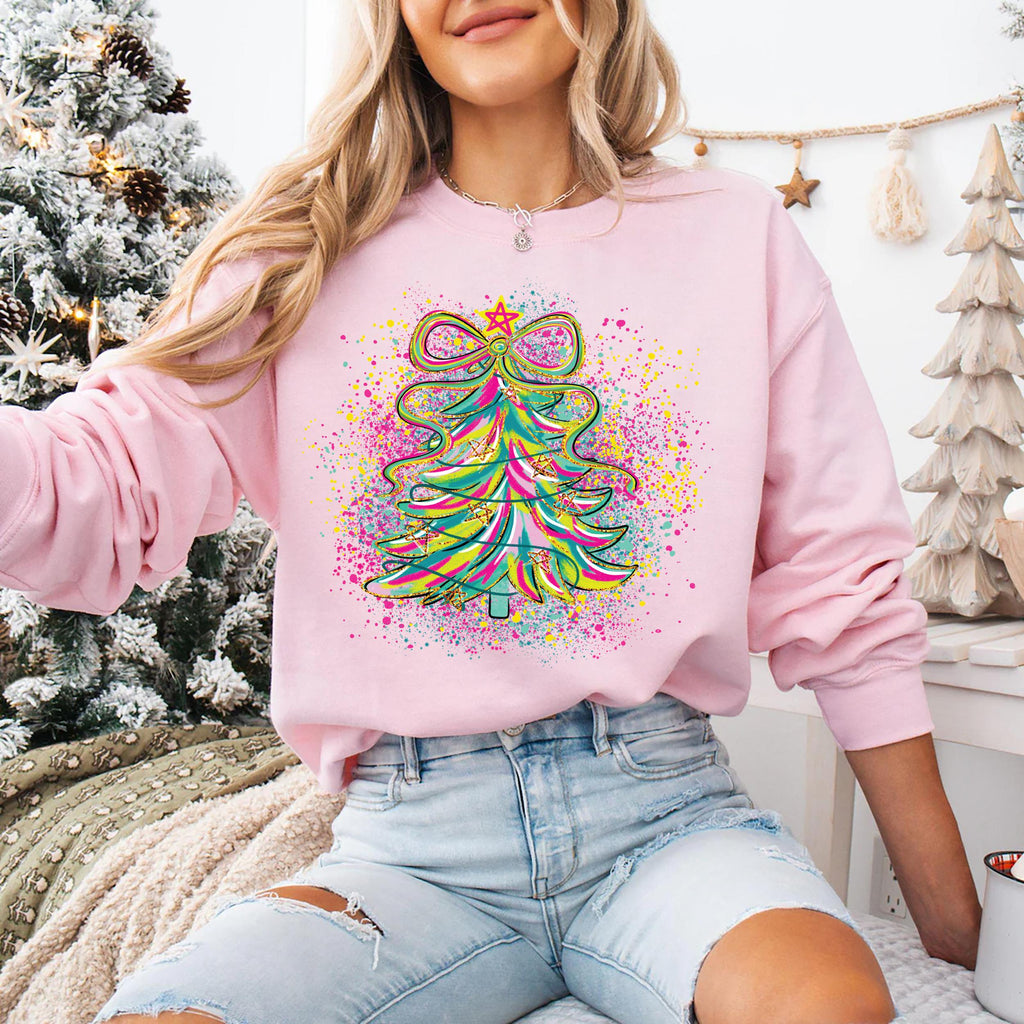 Coquette Christmas Tree Sweatshirt, Preppy Christmas Shirt, Holly Jolly Sweatshirt