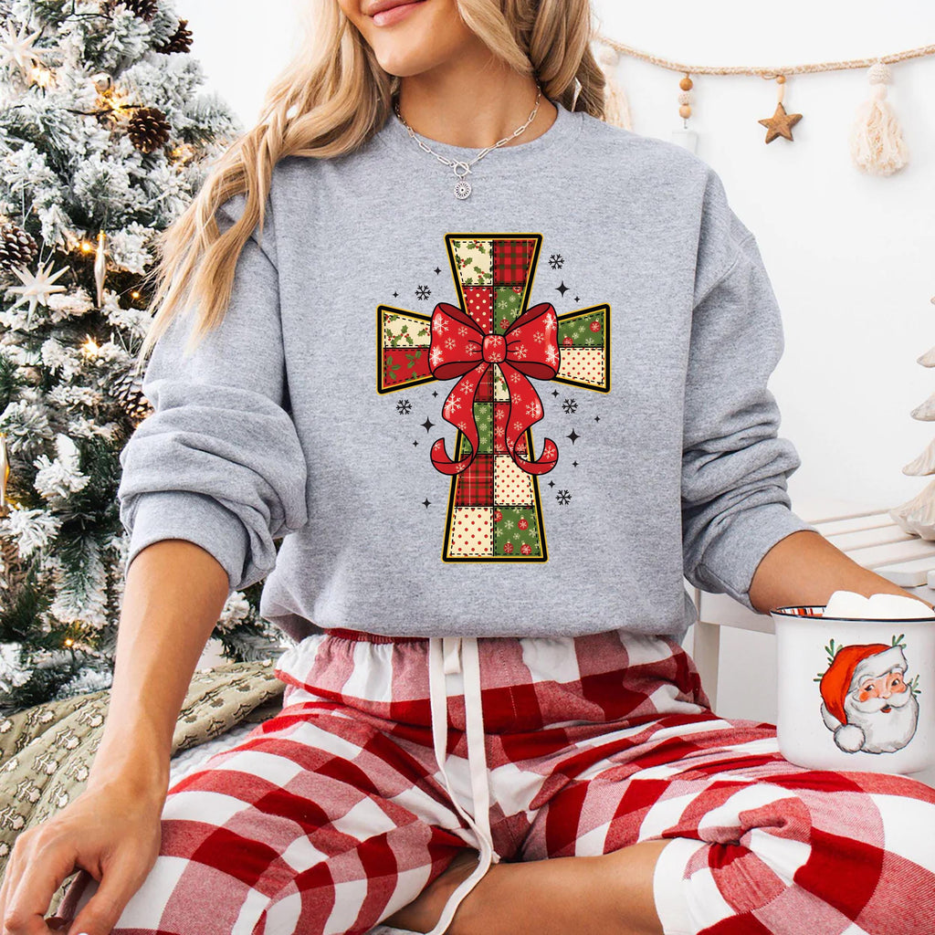 Christmas Cross Sweatshirt, Christian Christmas Coquette Shirt, Nativity Scene Sweatshirt