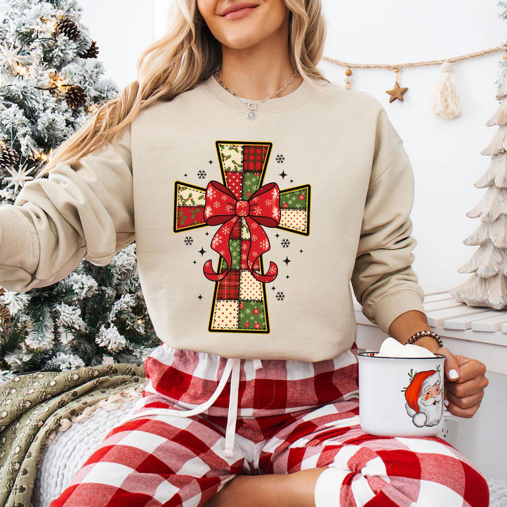 Christmas Cross Sweatshirt, Christian Christmas Coquette Shirt, Nativity Scene Sweatshirt