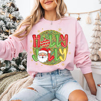 Holly Jolly Vibes with Santa Claus Sweatshirt, Preppy Christmas Shirt, Trendy Holiday Sweatshirt