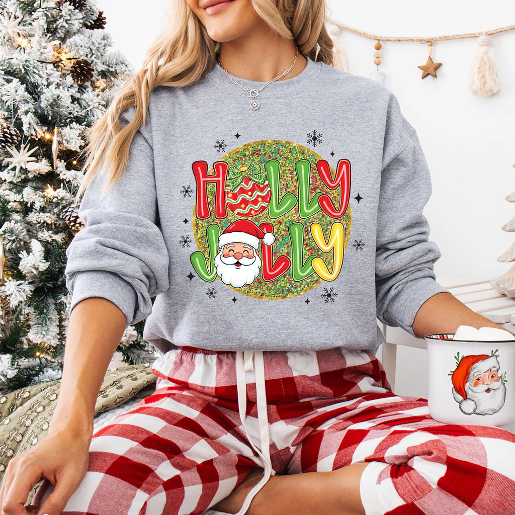 Holly Jolly Vibes with Santa Claus Sweatshirt, Preppy Christmas Shirt, Trendy Holiday Sweatshirt