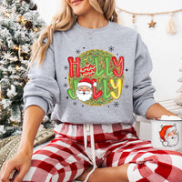 Holly Jolly Vibes with Santa Claus Sweatshirt, Preppy Christmas Shirt, Trendy Holiday Sweatshirt