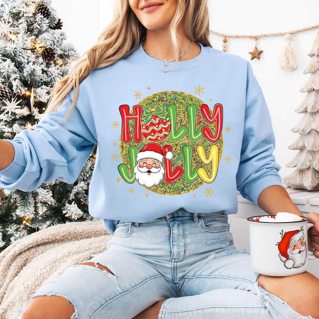Holly Jolly Vibes with Santa Claus Sweatshirt, Preppy Christmas Shirt, Trendy Holiday Sweatshirt