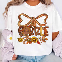 Thanksgiving Gobble Coquette Shirt, Fall Turkey Shirt, Floral Fall Brushstroke Tee