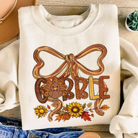 Thanksgiving Gobble Coquette Sweatshirt, Fall Turkey Shirt, Floral Fall Brushstroke Sweatshirt