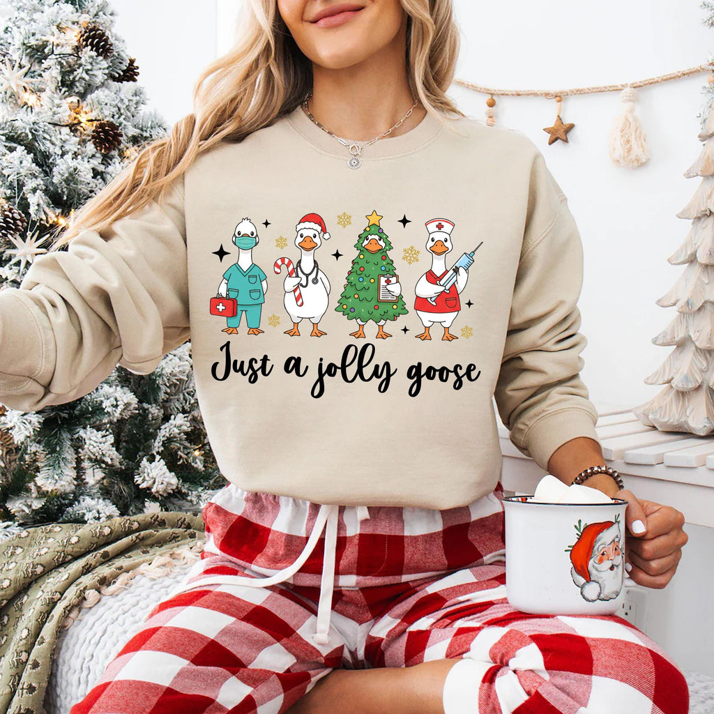 Christmas Goose Nurse Sweatshirt, Funny Holiday RN Shirt, Cute Medical Staff Xmas Sweatshirt