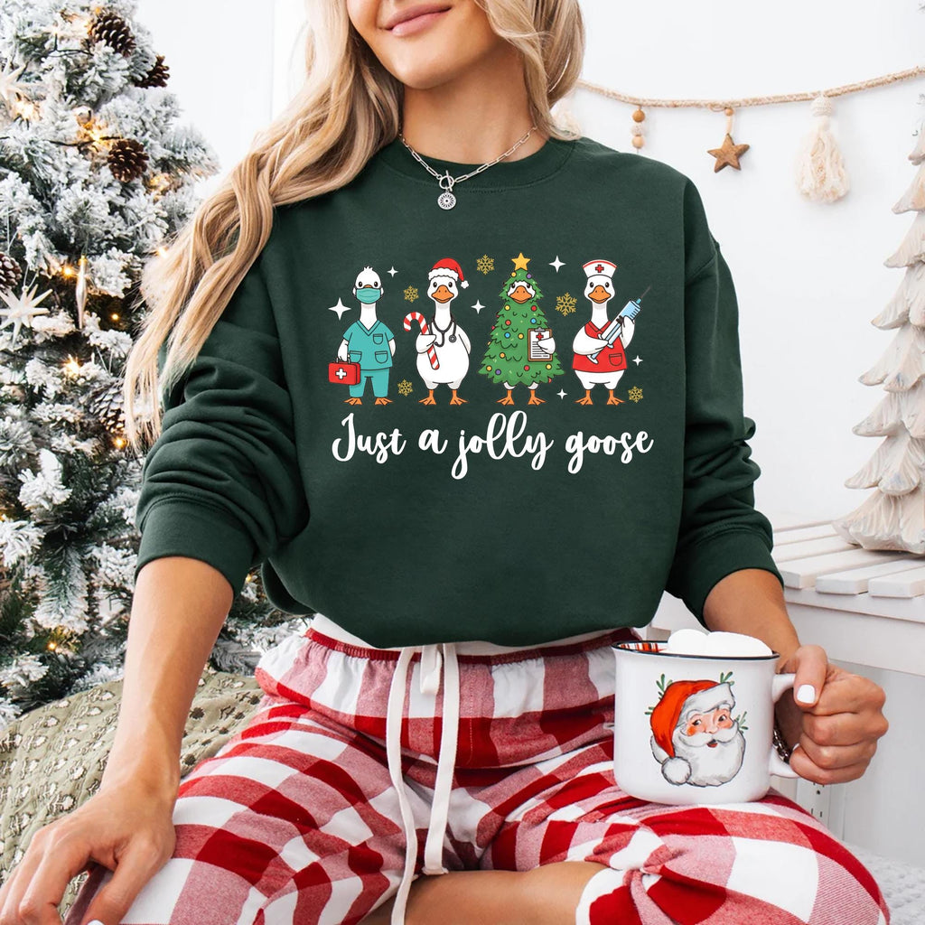 Christmas Goose Nurse Sweatshirt, Funny Holiday RN Shirt, Cute Medical Staff Xmas Sweatshirt