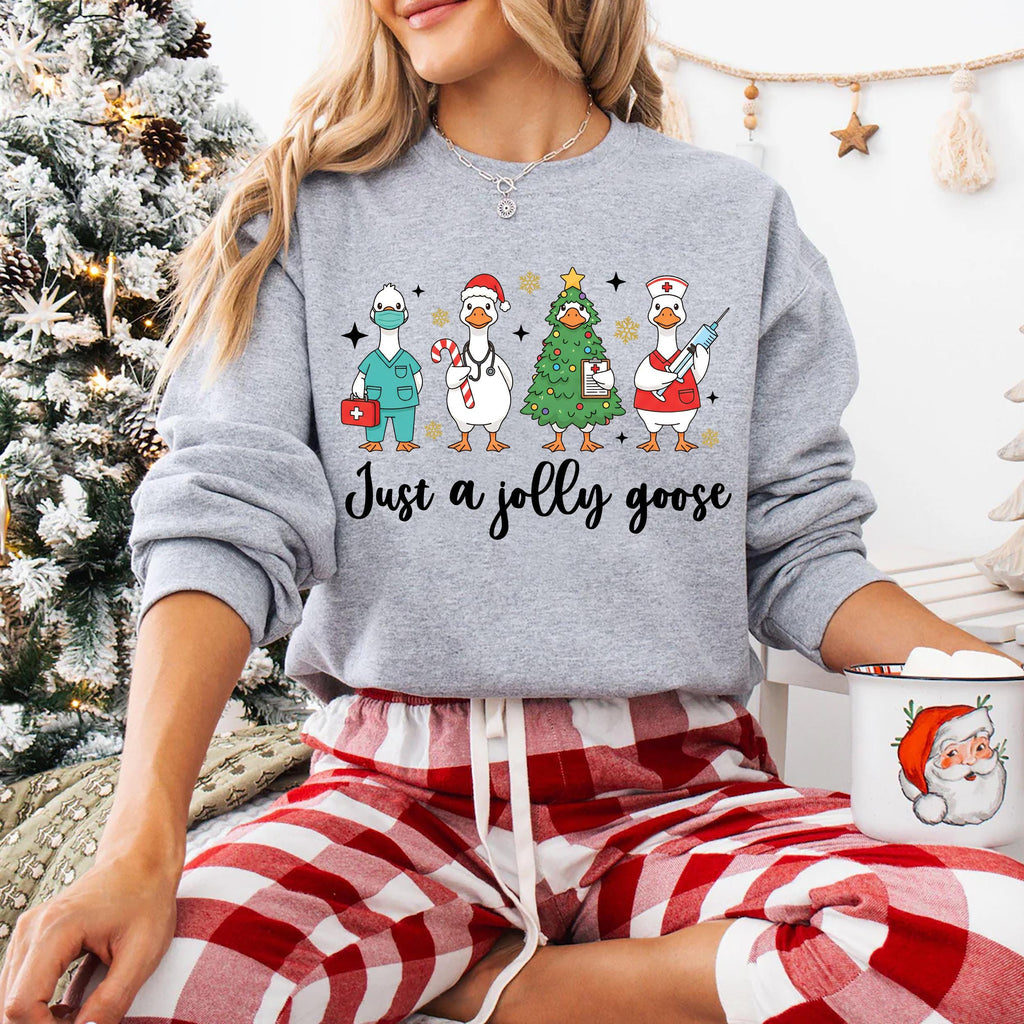 Christmas Goose Nurse Sweatshirt, Funny Holiday RN Shirt, Cute Medical Staff Xmas Sweatshirt