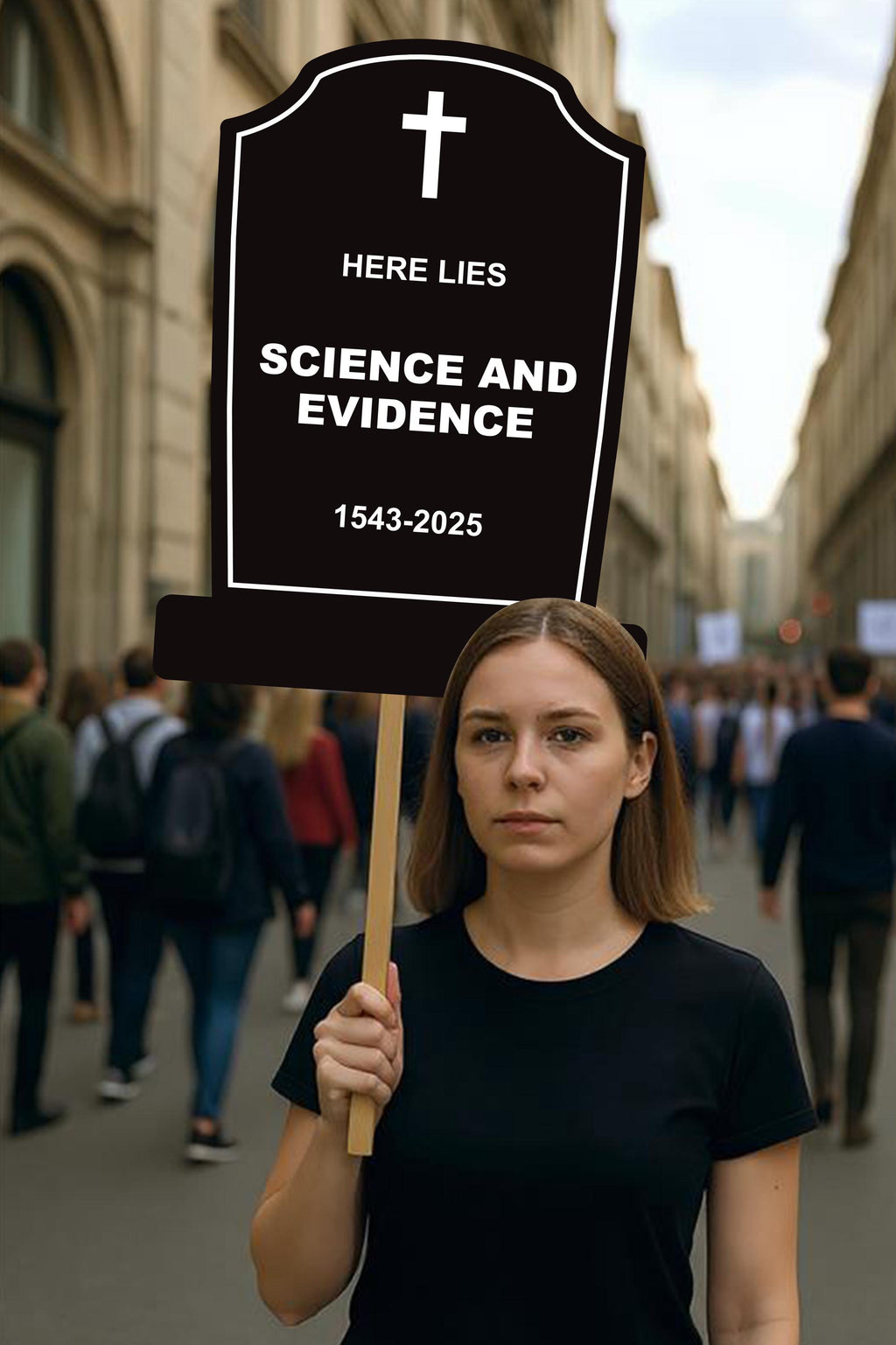 Here Lies Science and Evidence Tombstone, No Kings Protest Sign, Anti-Trump Resistance Political Activist Poster, Resist Fascism Rally Sign