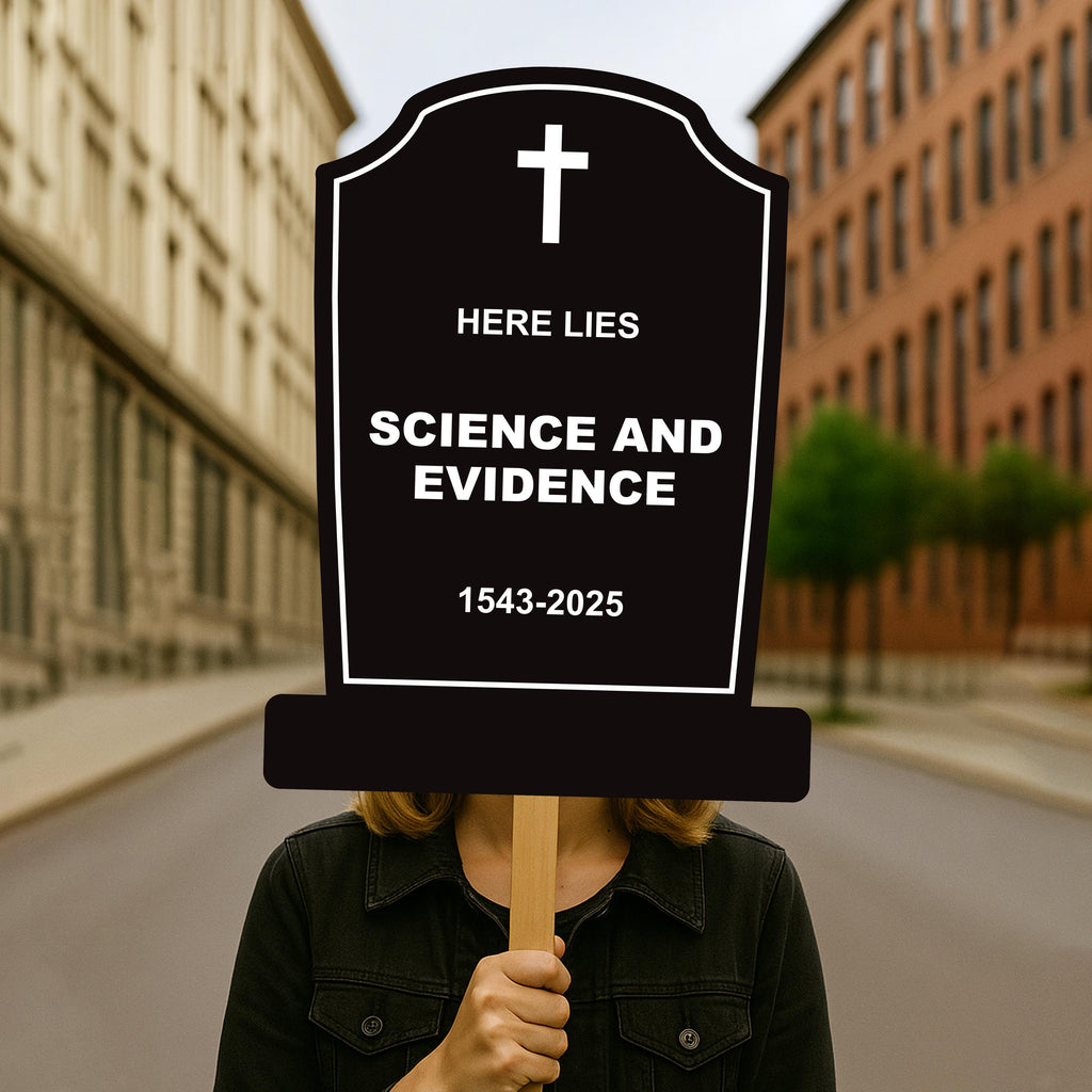 Here Lies Science and Evidence Tombstone, No Kings Protest Sign, Anti-Trump Resistance Political Activist Poster, Resist Fascism Rally Sign