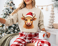 Christmas Highland Cow Sweatshirt, Santa Cow Merry Christmas Shirt, Cozy Winter Animal Sweatshirt