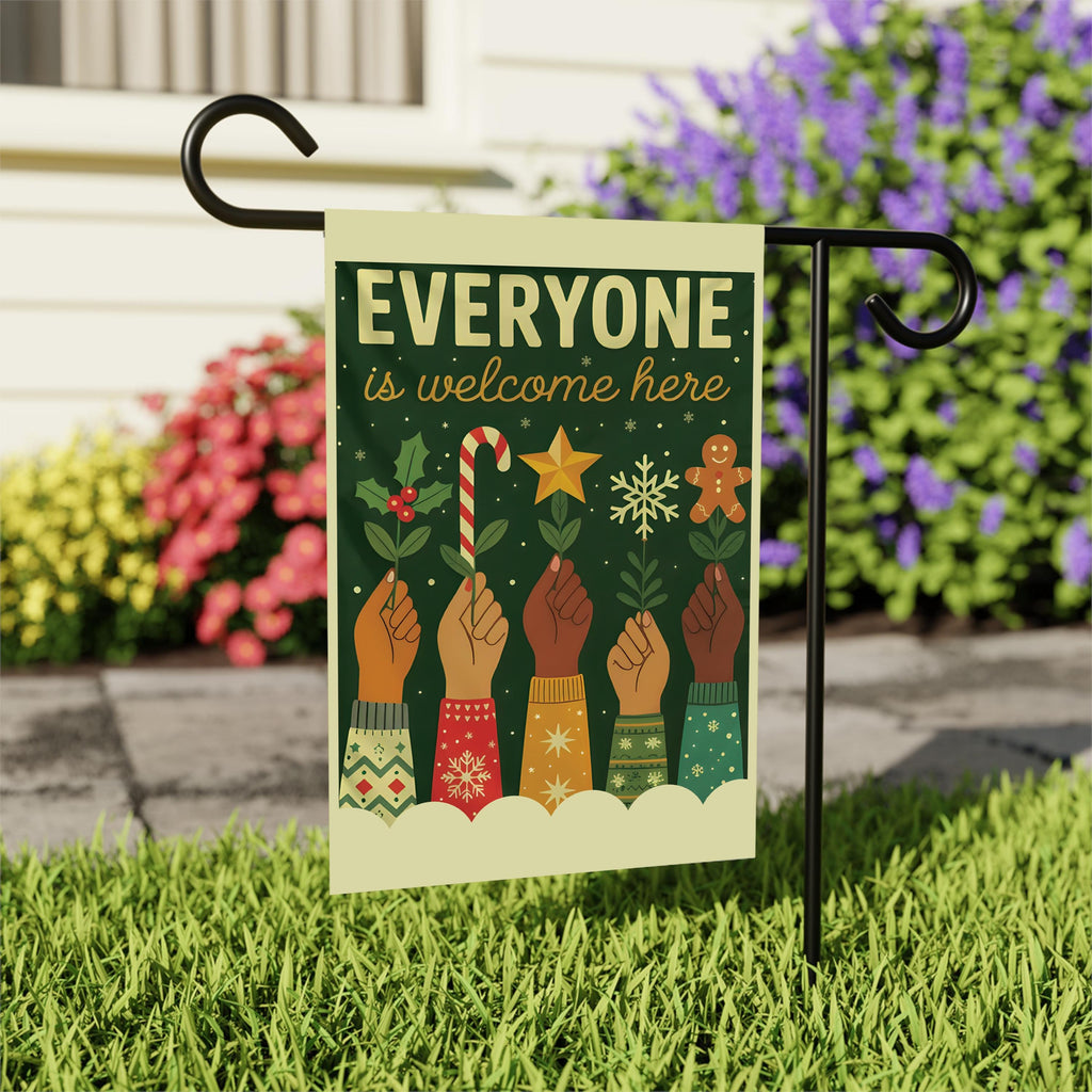Everyone is Welcome Here Protest Garden Flag, Christmas Winter Flag, Anti-Trump, No Kings In America, Protect Democracy, Anti Fascist Flag