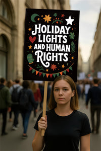 Holiday Lights Human Rights Liberal Christmas Protest Sign, Anti-Trump, No Kings, Pro Democracy Political Poster, Anti Fascist Rally Sign