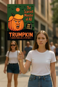 Trumpkin Halloween Protest Sign, Anti-Trump, No Kings In America, Protect Democracy Political Activist Poster, Resist Fascism Rally Sign