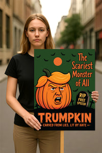Trumpkin Halloween Protest Sign, Anti-Trump, No Kings In America, Protect Democracy Political Activist Poster, Resist Fascism Rally Sign