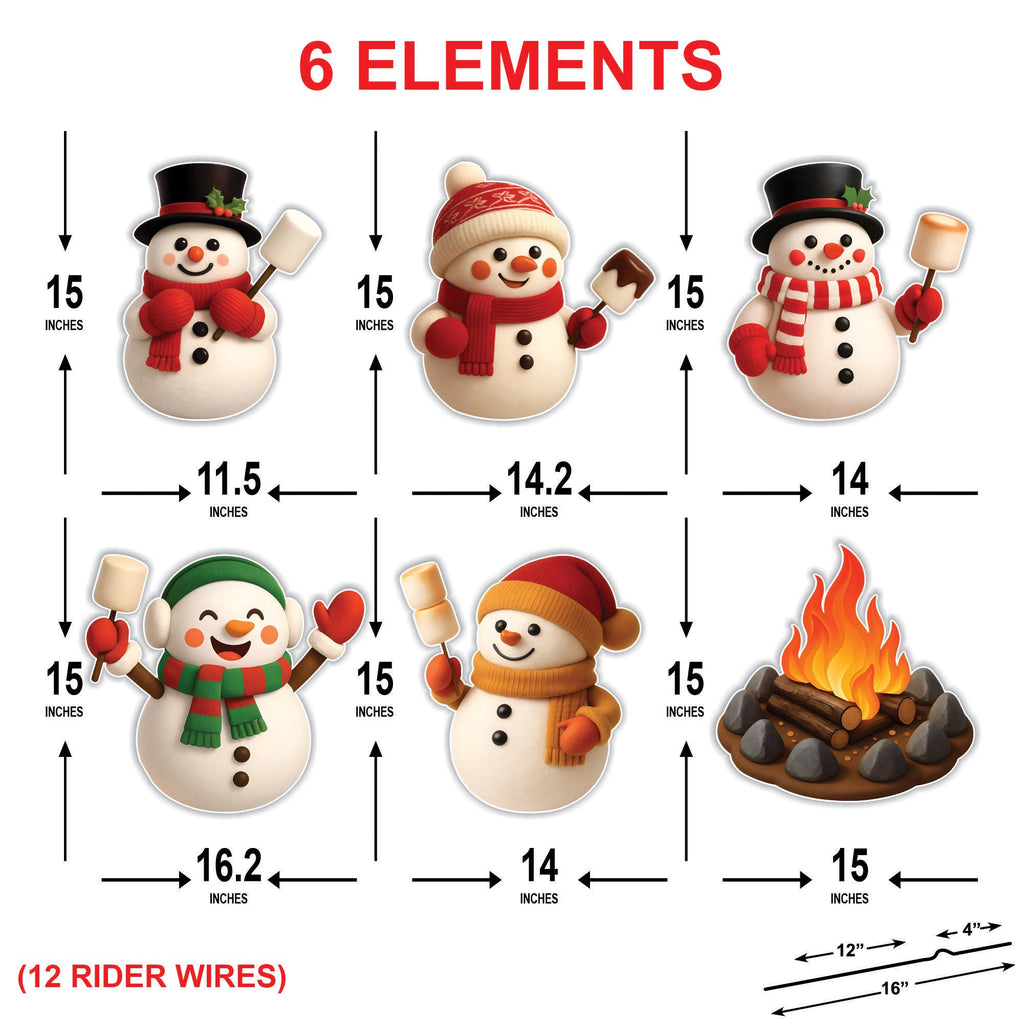Christmas Snowman Campfire Yard Signs, Outdoor Lawn Decorations with Stakes, Cute Holiday Garden Décor for Winter Party & Patio Display