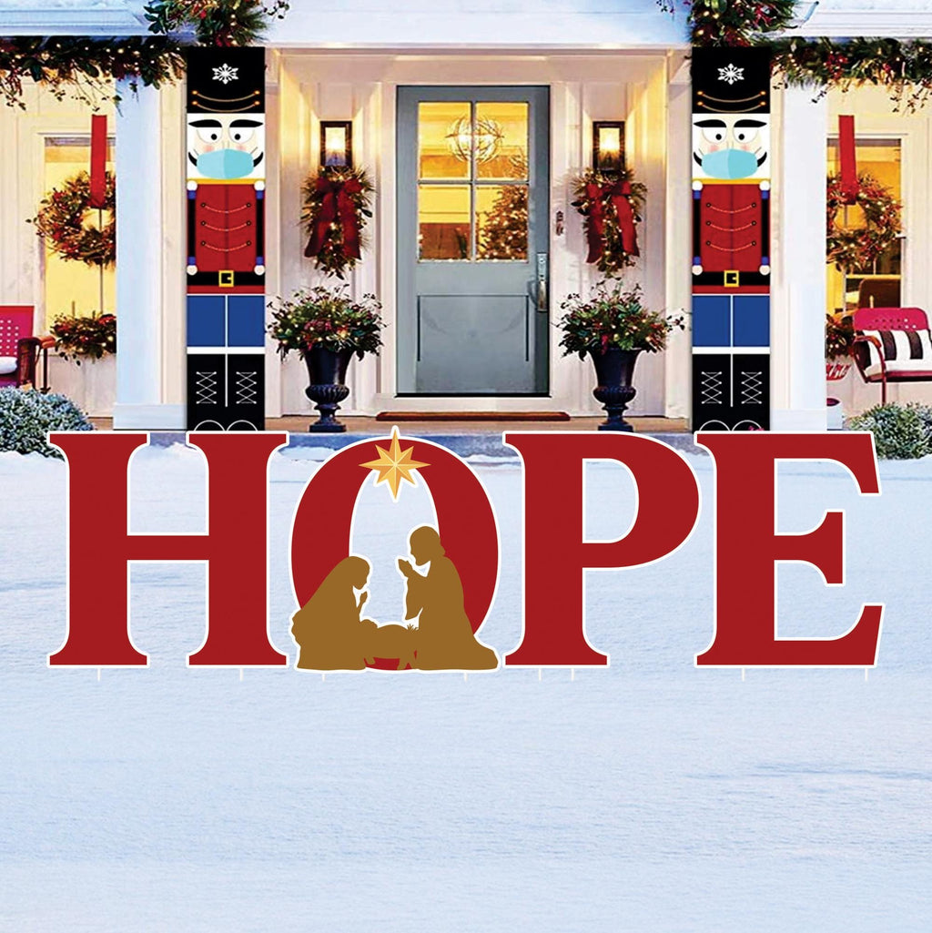 HOPE Christmas Yard Sign with Nativity Scene, Outdoor Religious Holiday Decoration with Stakes, Faith Lawn & Garden Décor for Home Display