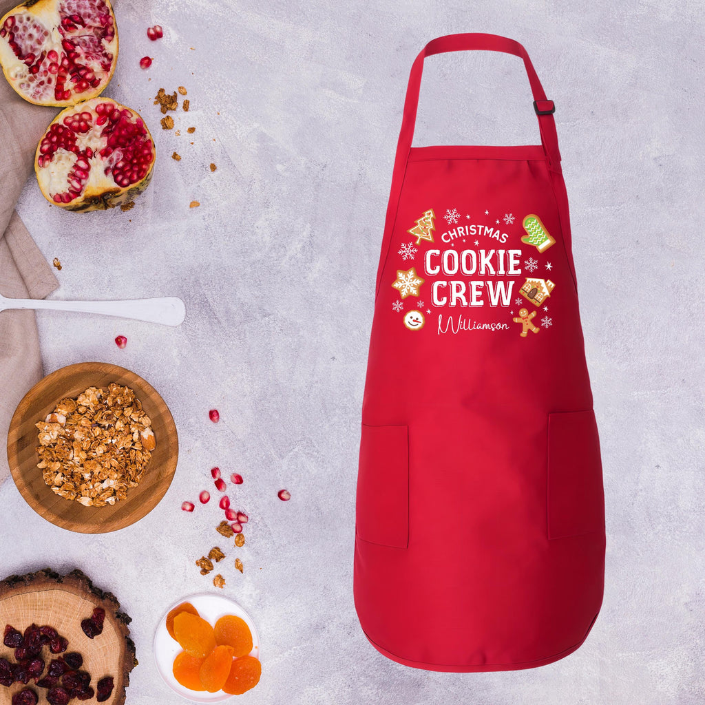 Personalized Christmas Cookie Crew Apron, Adjustable Neck, Full-Length Custom Christmas Kitchen Apron with Pockets, Christmas Mom Gift