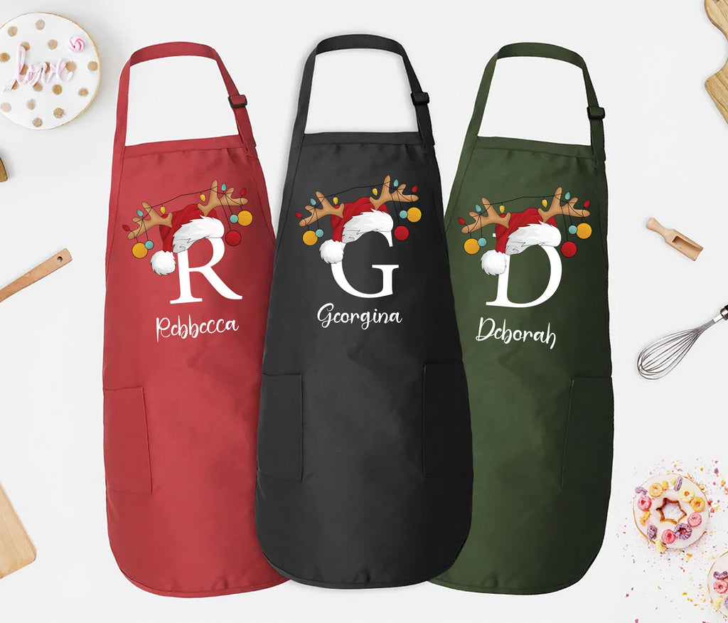 Personalized Matching Christmas Apron, Adjustable Neck, Full-Length Custom Christmas Kitchen Apron with Pockets, Christmas Mom Gift