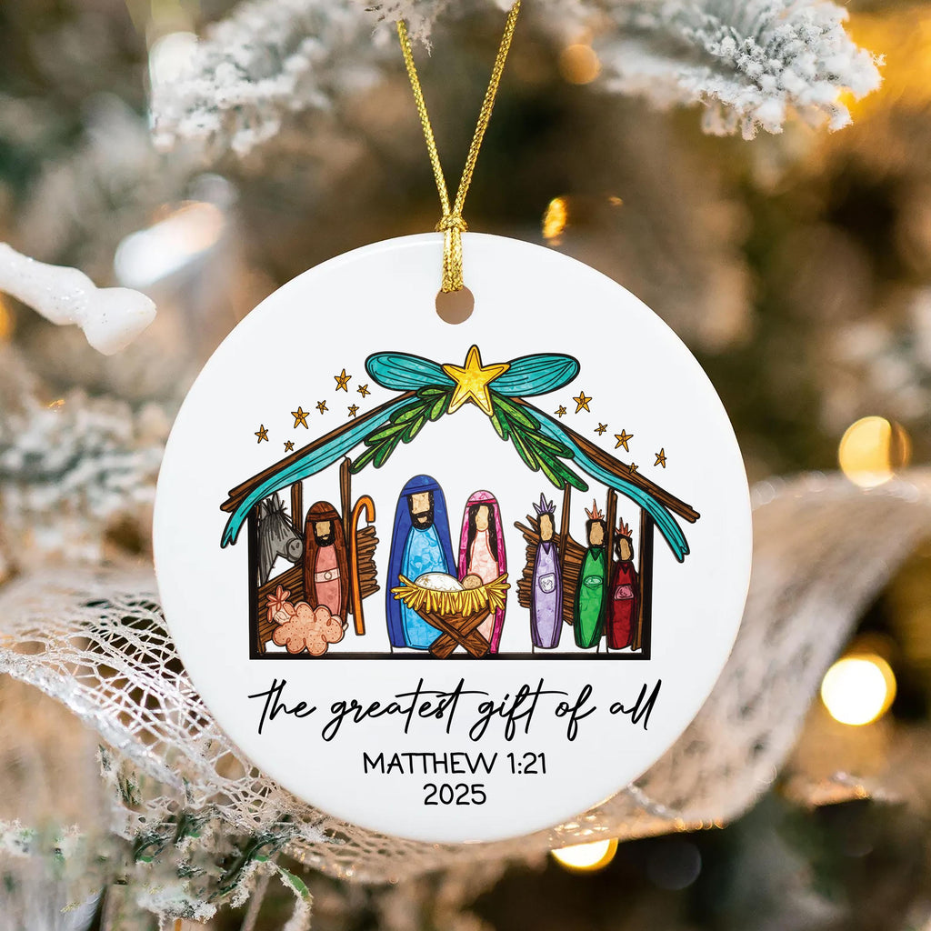 Nativity Christmas Ornament, The Greatest Gift of All Ceramic Ornament, Christian Christmas Ornament, Religious Holiday Gift Keepsake 2025