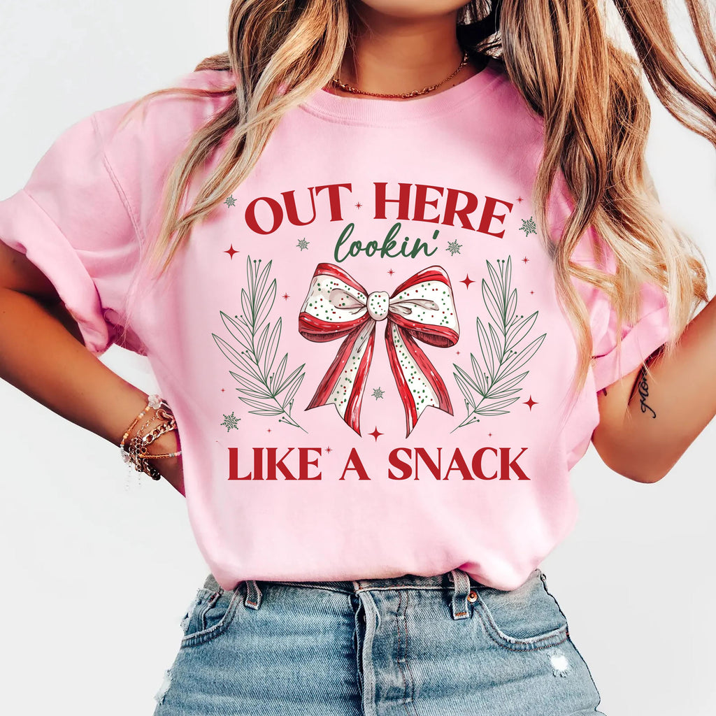 Christmas Coquette Bow Shirt, Out Here Lookin' Like a Snack Shirt, Christmas Cake Tee