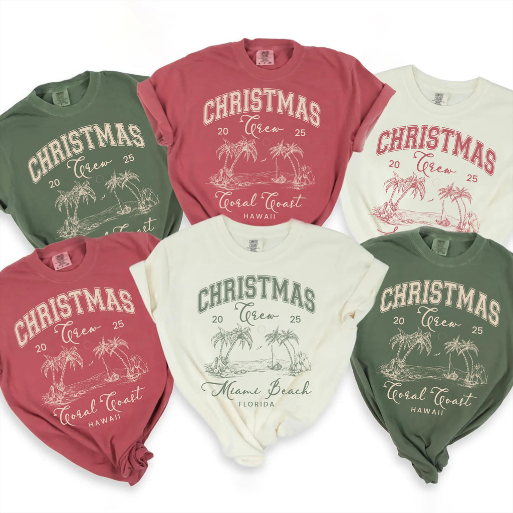 Custom Tropical Family Christmas Shirt, Personalized Matching Family Christmas Shirt, Beach Christmas Palm Tree Tee