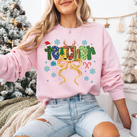 Coquette Christmas Teacher Sweatshirt, Merry Christmas Teacher Shirt, Christmas Teacher Coquette Bow Sweatshirt