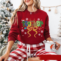 Coquette Christmas Teacher Sweatshirt, Merry Christmas Teacher Shirt, Christmas Teacher Coquette Bow Sweatshirt