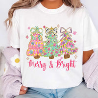 Merry and Bright Shirt, Merry and Bright Christmas Tree Coquette Shirt, Preppy Merry Christmas Tee