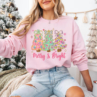 Merry and Bright Sweatshirt, Merry and Bright Christmas Tree Coquette Shirt, Preppy Merry Christmas Sweatshirt
